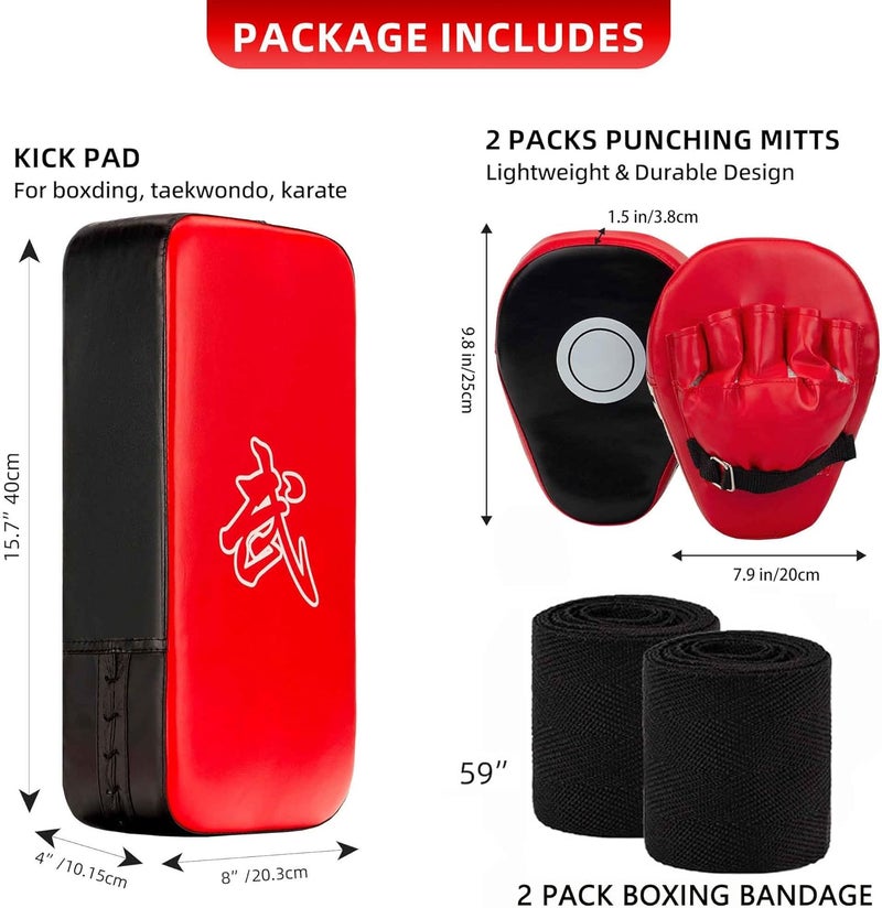 ZERUIDM 3-in-1 Boxing Pads and Kick Punching Mitts Set, Leather Hand Target Focus Pads, MMA Muay Thai Pads for Kicking Taekwondo Karate Kickboxing, Kids Adults Boxing Training Sparring Gear Equipment - Image 4
